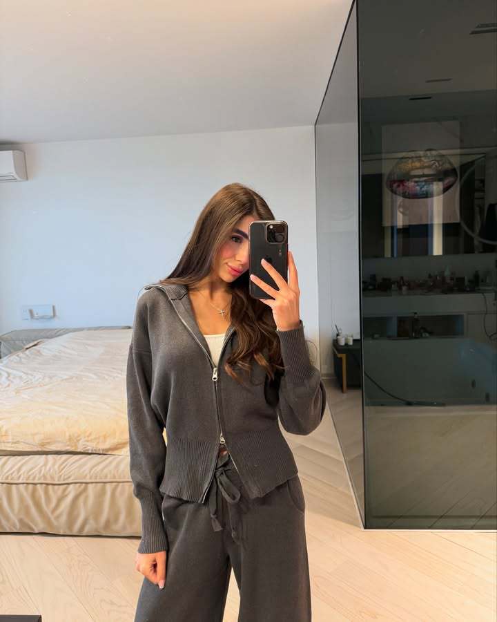 Dark Grey knit cardigan and trousers set - Lana Fiorelli