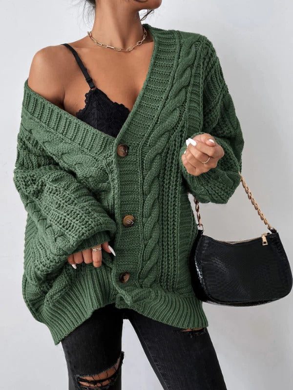 Khaki cable knit cardigan - Lana Fiorelli