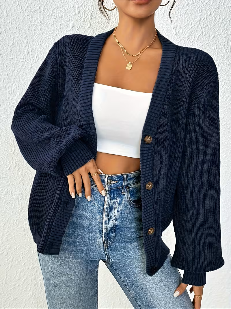 Navy ribbed cardigan - Lana Fiorelli