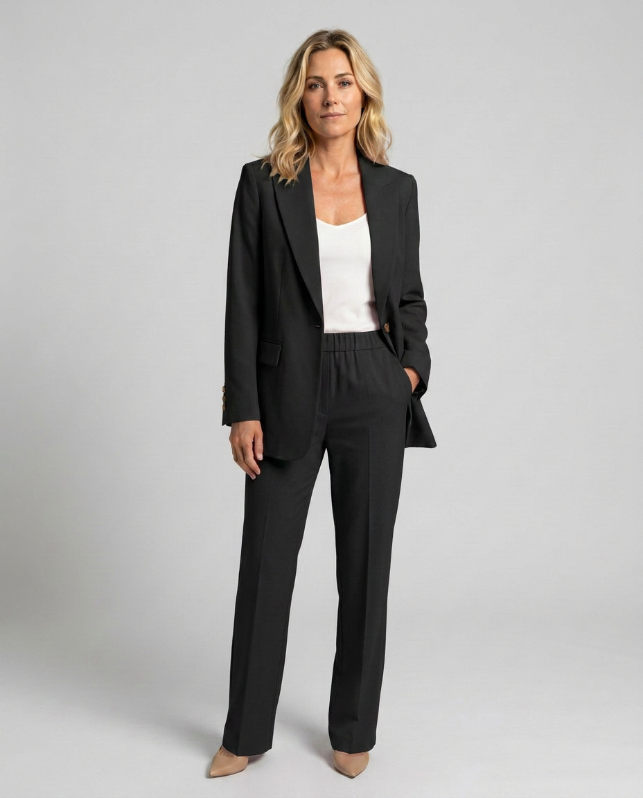 Black blazer and straight leg trouser set - Lana Fiorelli