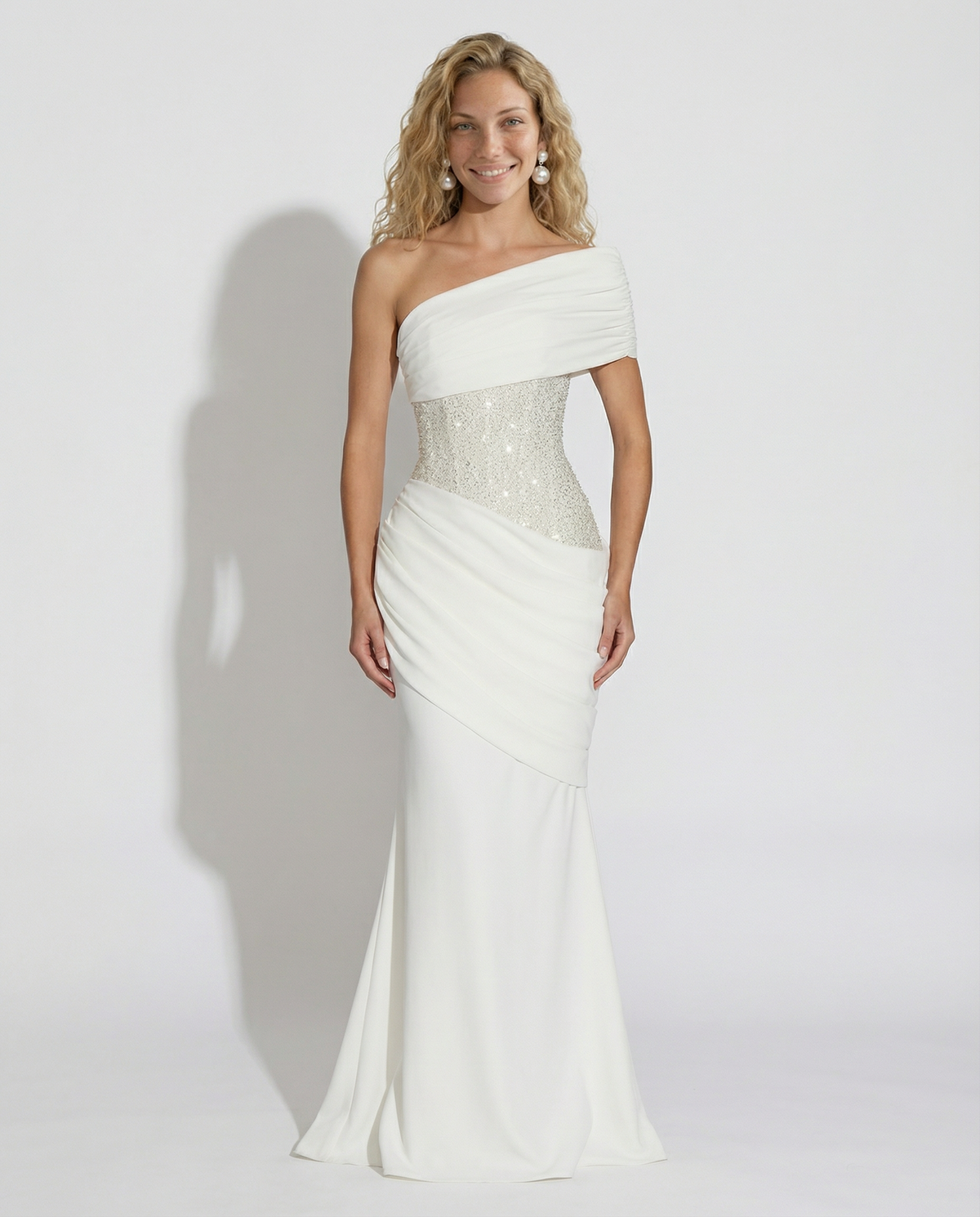 White One-Shoulder Maxi Dress - Lana Fiorelli