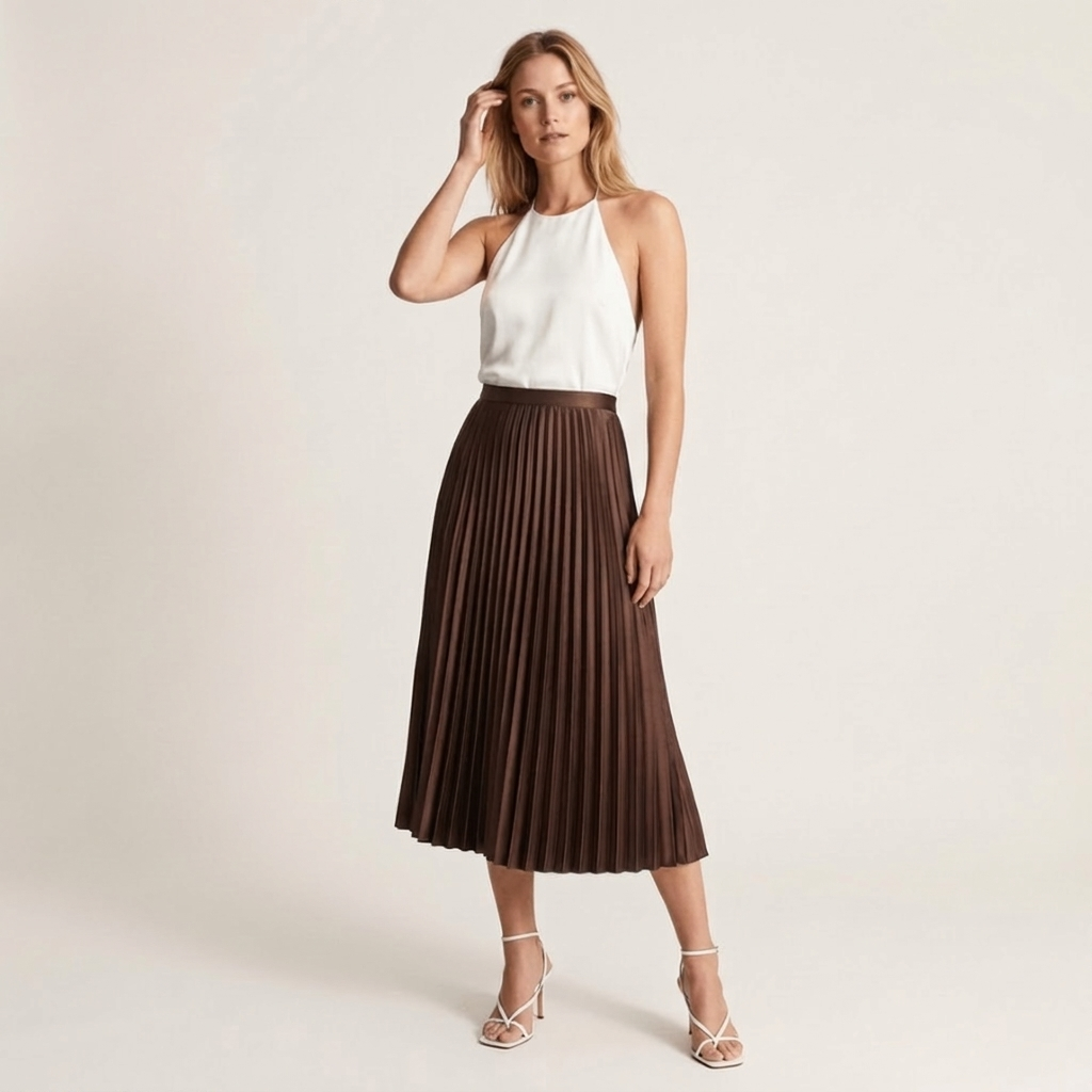 Brown pull-on pleated skirt - Lana Fiorelli
