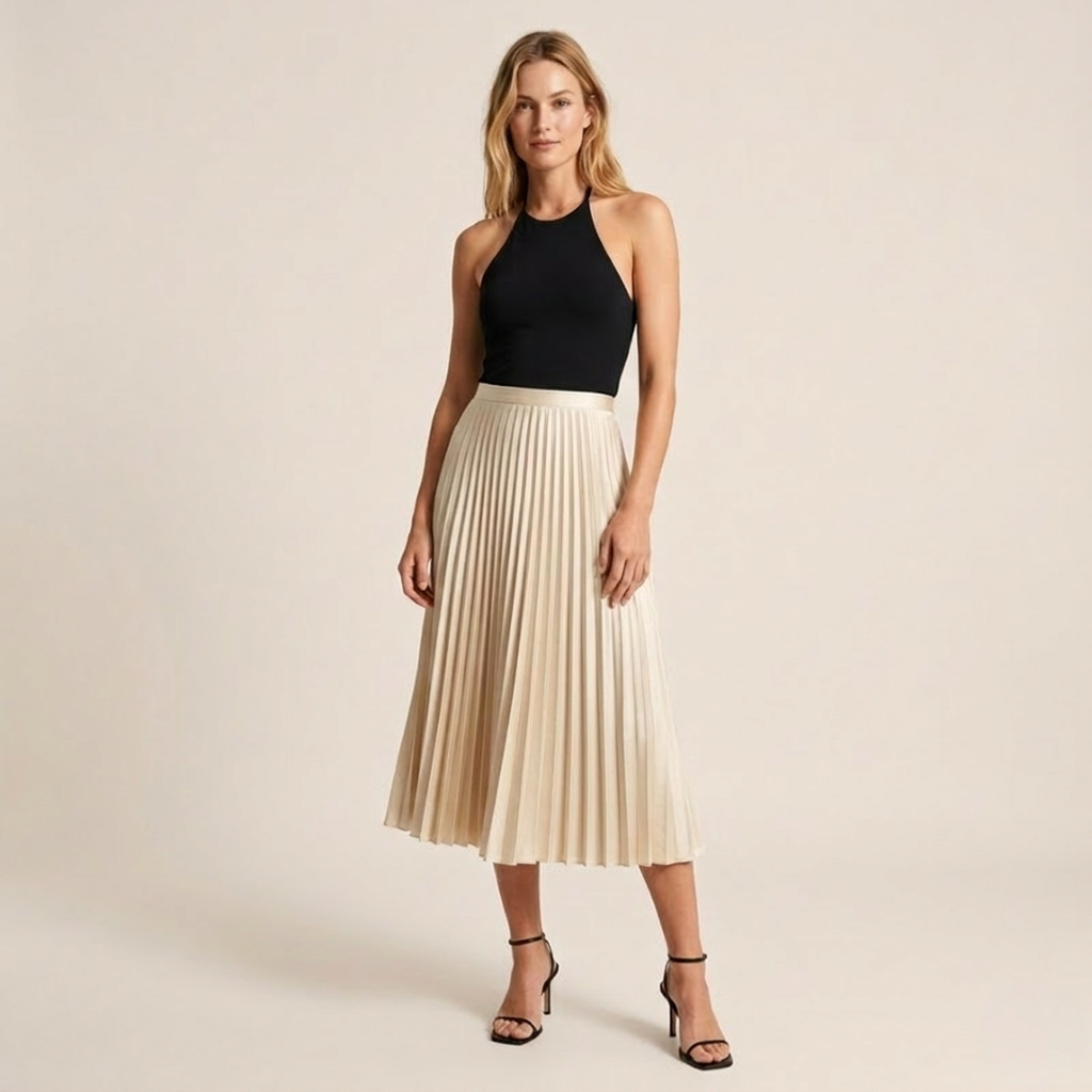 Beige pull-on pleated skirt - Lana Fiorelli