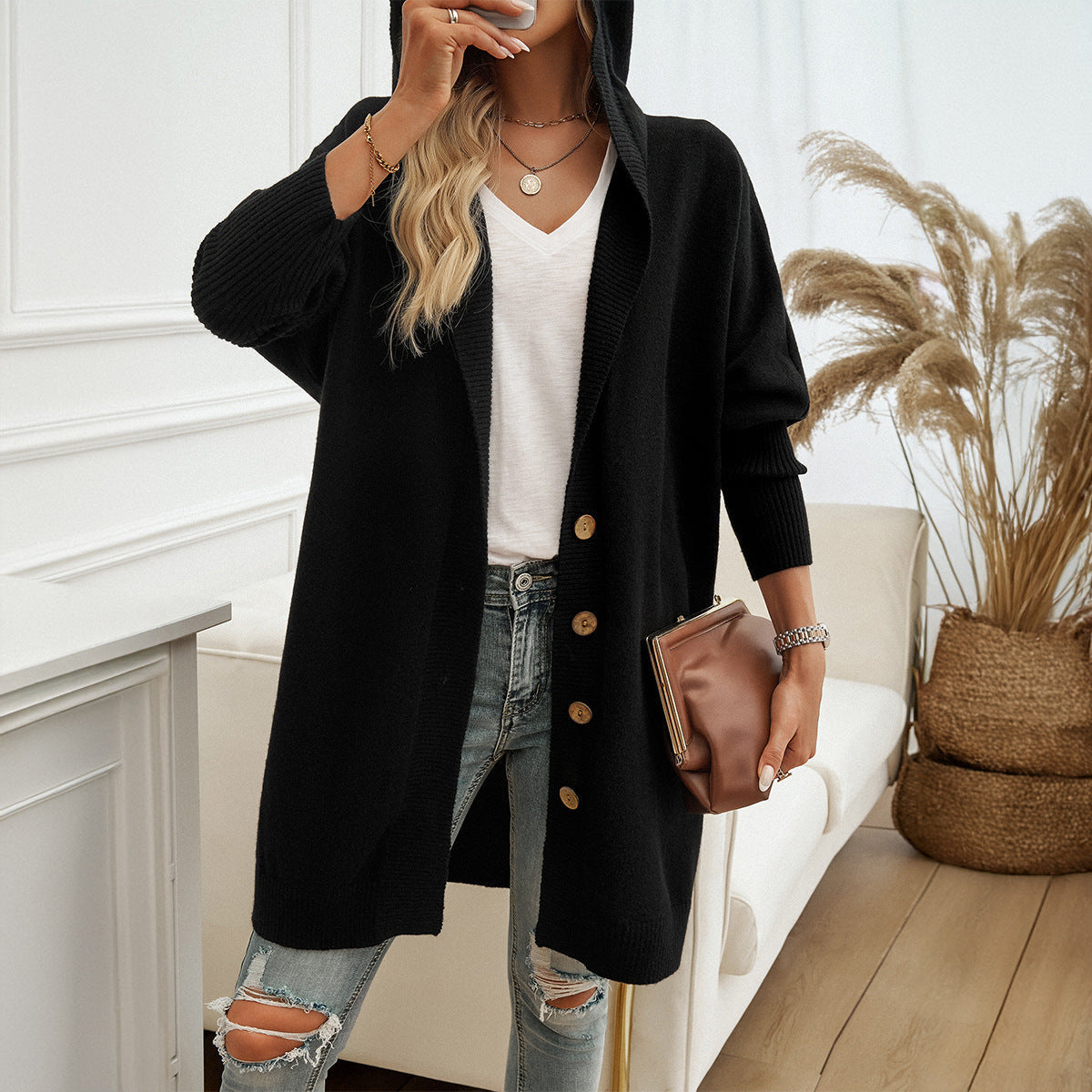 Black hooded cardigan - Lana Fiorelli