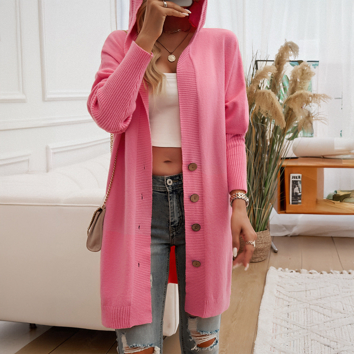 Pink hooded cardigan - Lana Fiorelli