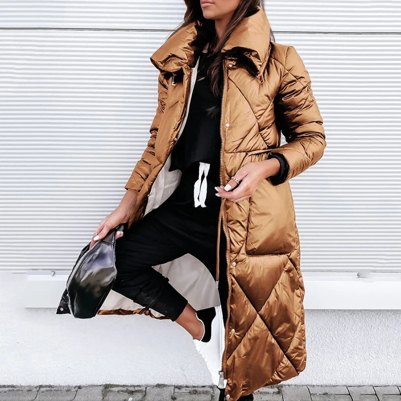 Brown long quilted puffer jacket - Lana Fiorelli
