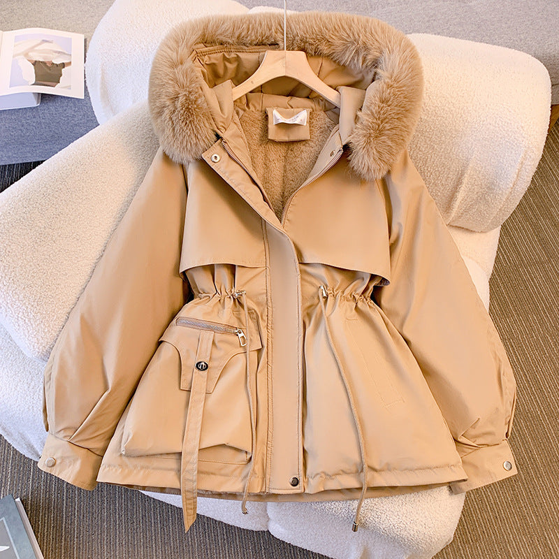 Khaki fur trim hooded coat - Lana Fiorelli