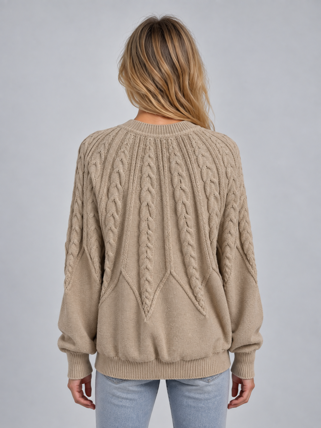 Khaki crew neck cable jumper - Lana Fiorelli