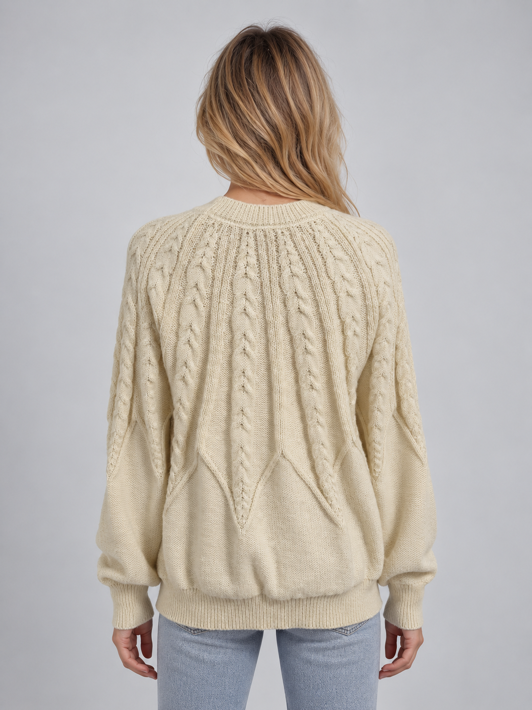 Cream crew neck cable jumper - Lana Fiorelli
