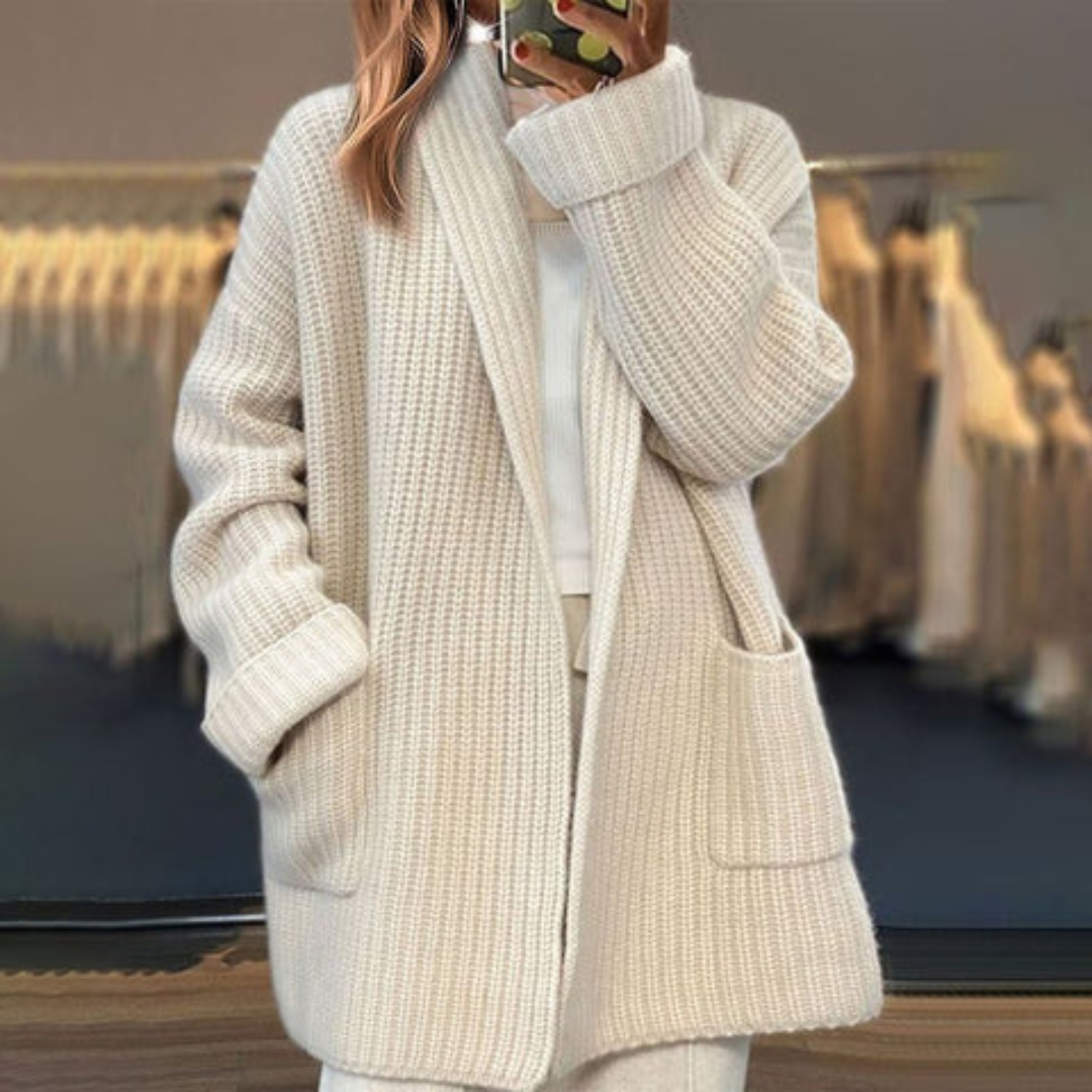 Cream ribbed cardigan - Lana Fiorelli