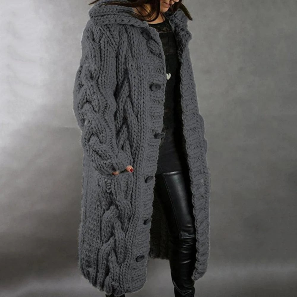 Dark Grey cable knit cardigan - Lana Fiorelli