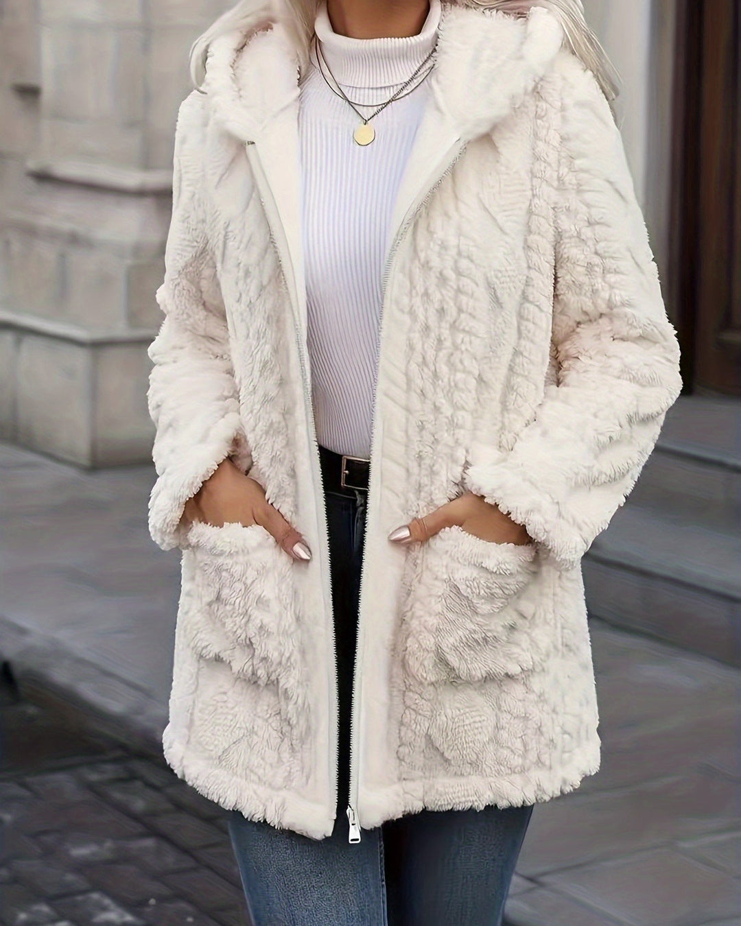 Beatrice - Cardigan Donna in Pile con Cappuccio e Zip - Marrone Scuro - foto 1
