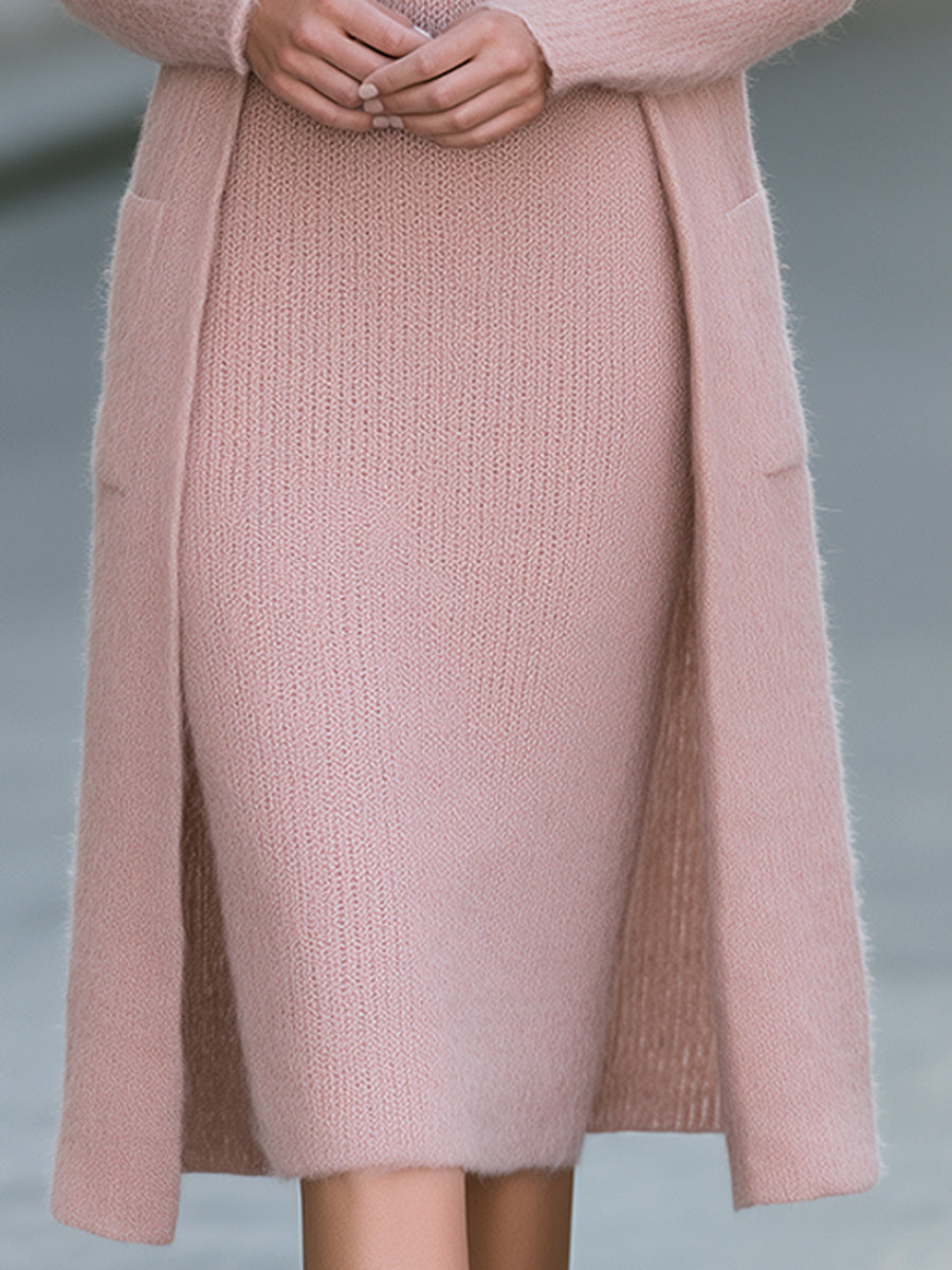 Pink knit midi dress and long cardigan set - Lana Fiorelli