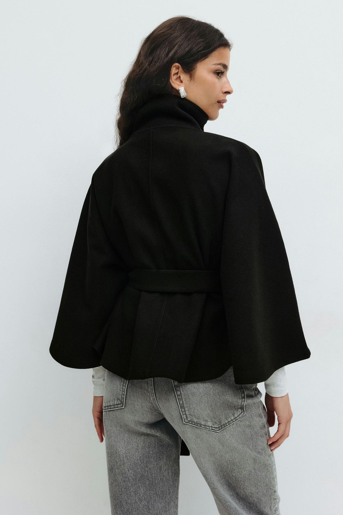 Coffee Brown belted cape coat - Lana Fiorelli