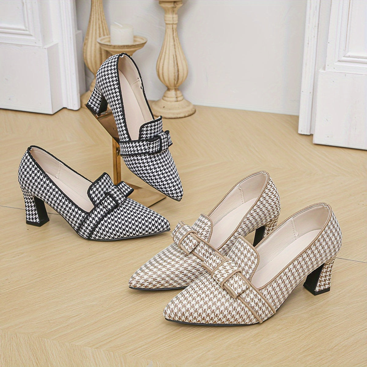 Beige houndstooth pumps - Lana Fiorelli
