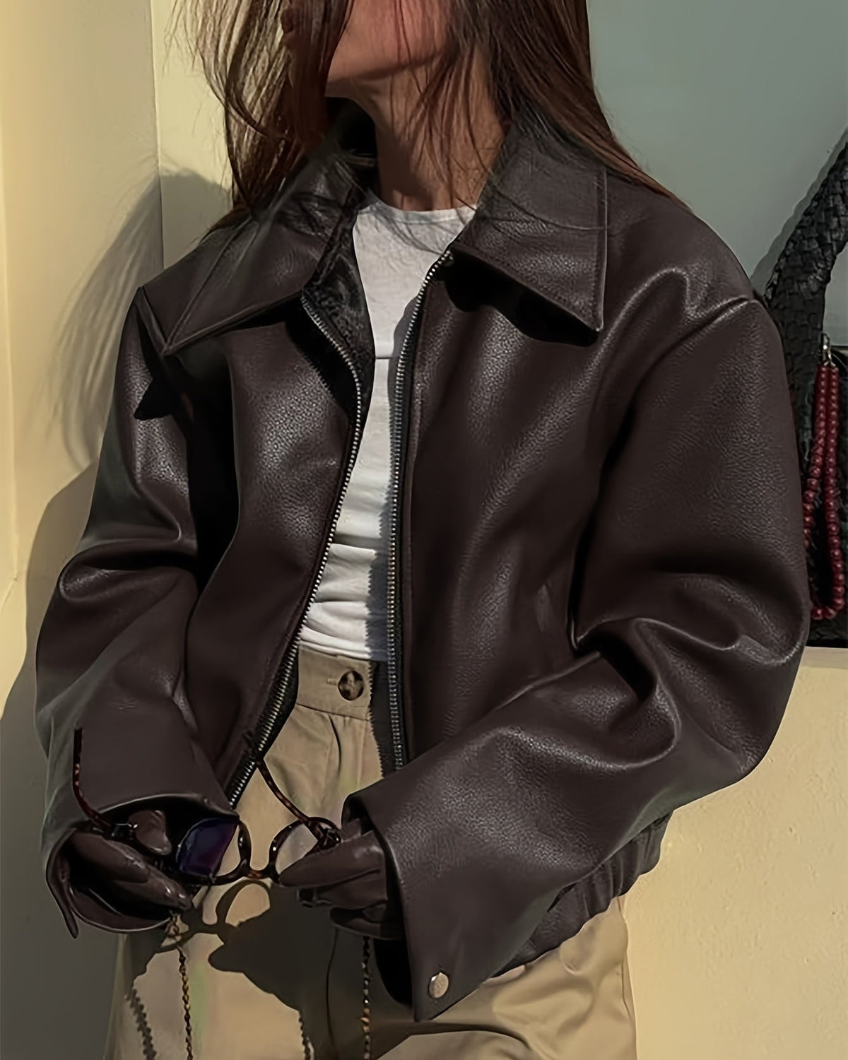 Chiara | Giacca Biker Vintage in Ecopelle con Revers
