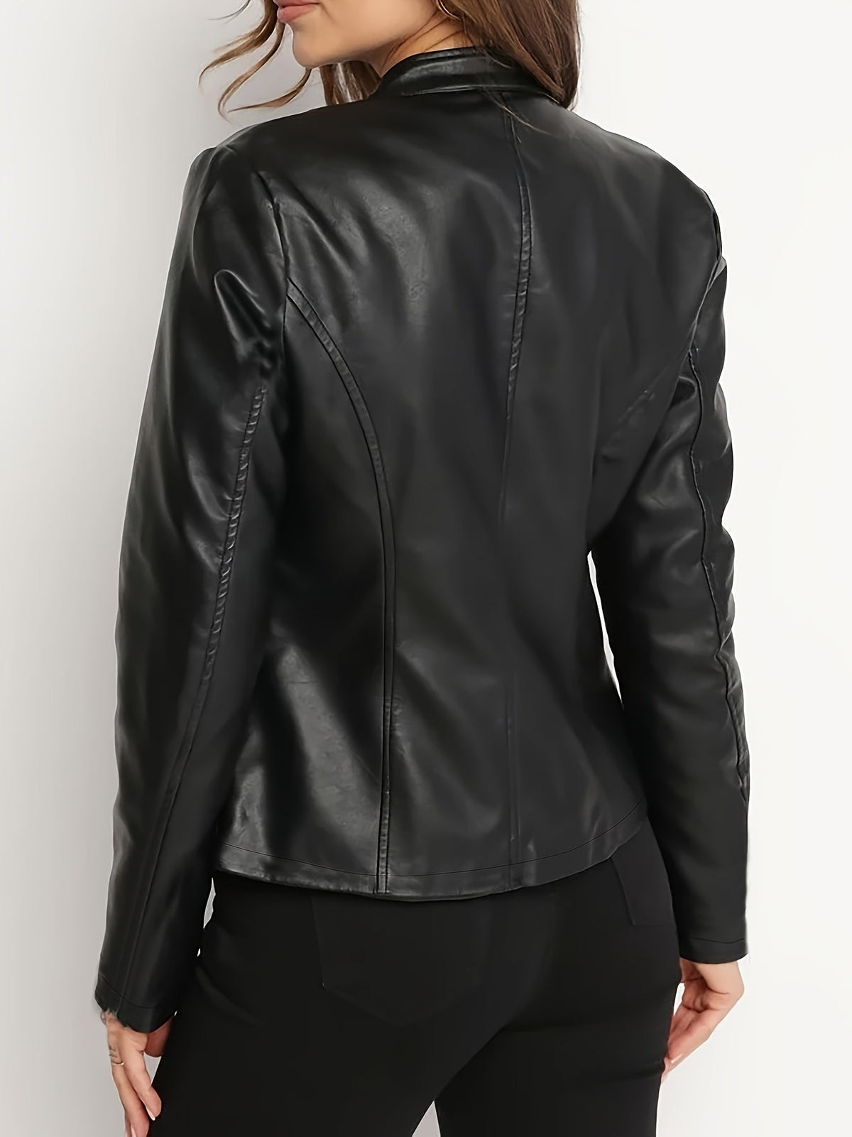 Blue stand collar faux leather jacket - Lana Fiorelli