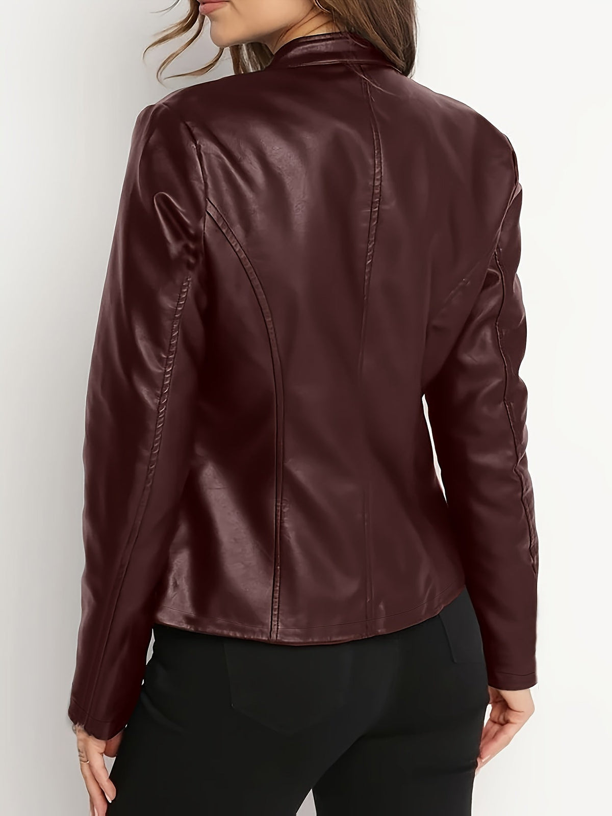 Blue stand collar faux leather jacket - Lana Fiorelli