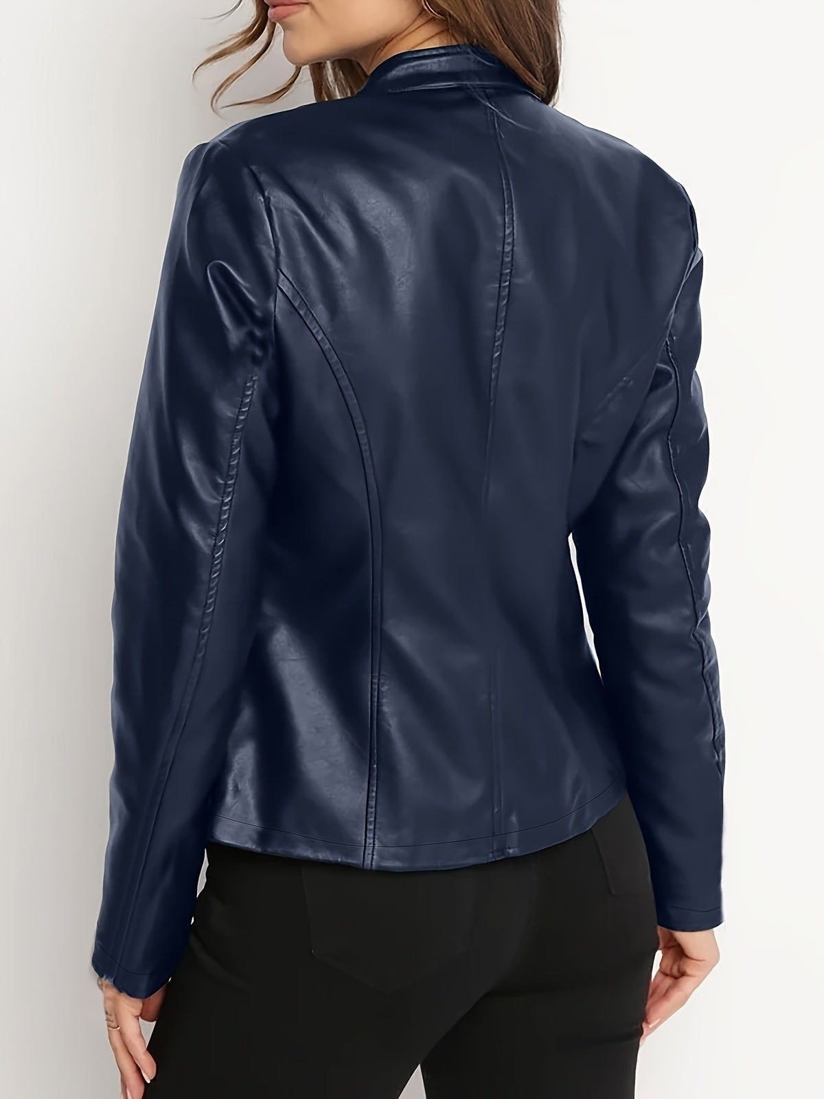 Blue stand collar faux leather jacket - Lana Fiorelli