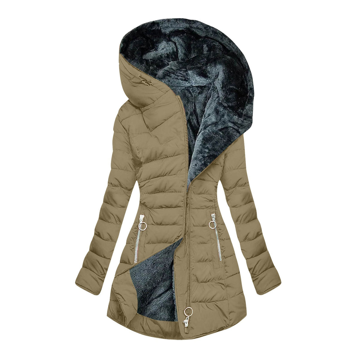 Khaki hooded puffer coat - Lana Fiorelli