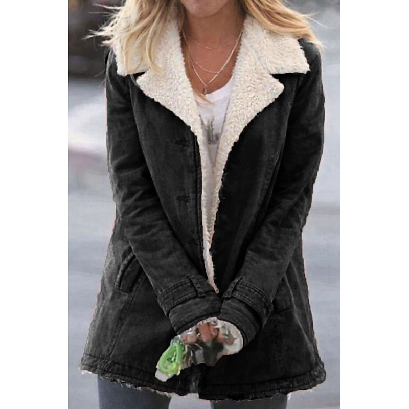 Black sherpa lined coat - Lana Fiorelli