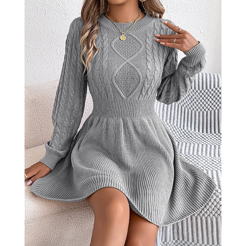 Grey flared cable knit dress - Lana Fiorelli