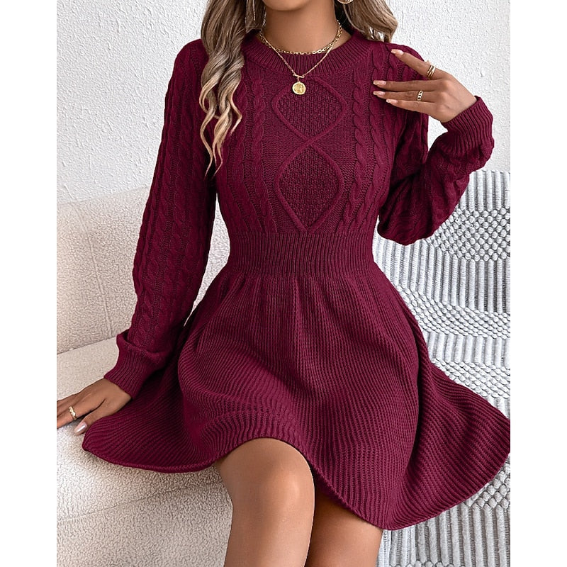 Burgundy flared cable knit dress - Lana Fiorelli