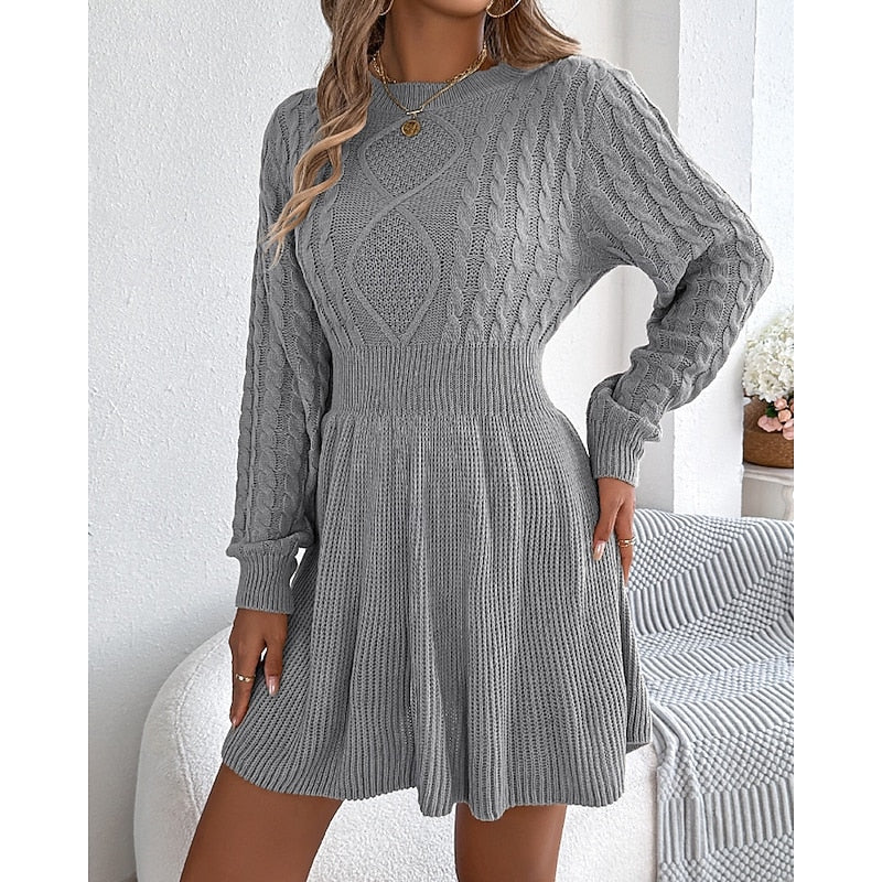 Grey flared cable knit dress - Lana Fiorelli