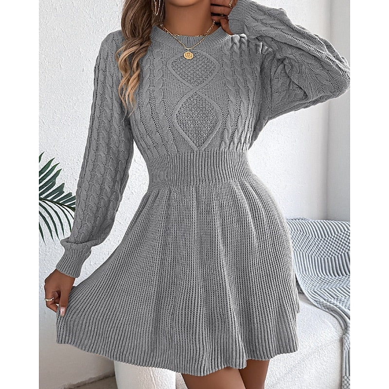 Grey flared cable knit dress - Lana Fiorelli