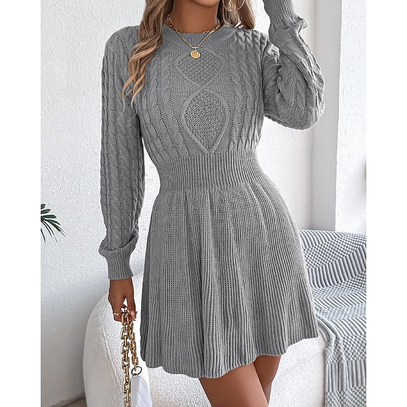 Grey flared cable knit dress - Lana Fiorelli