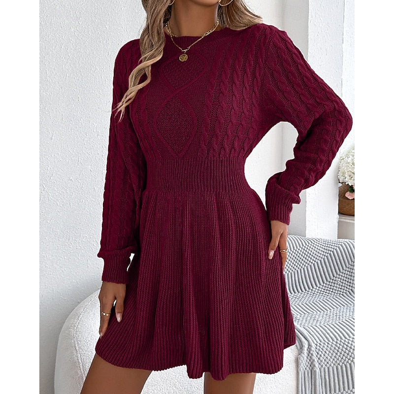Burgundy flared cable knit dress - Lana Fiorelli