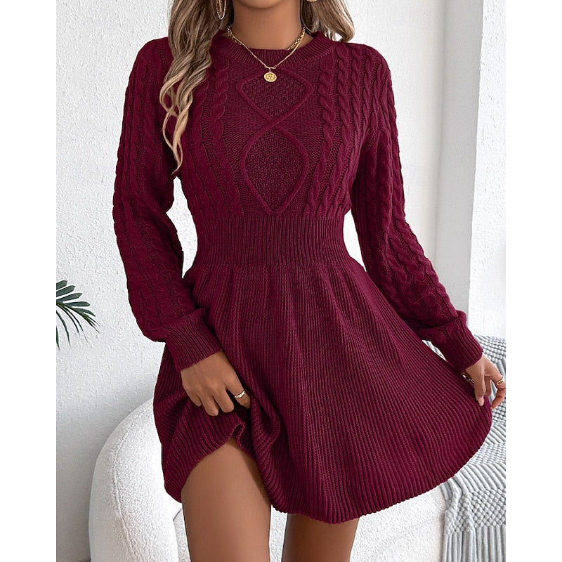 Burgundy flared cable knit dress - Lana Fiorelli