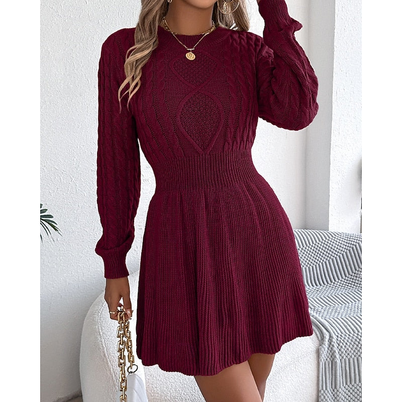 Burgundy flared cable knit dress - Lana Fiorelli