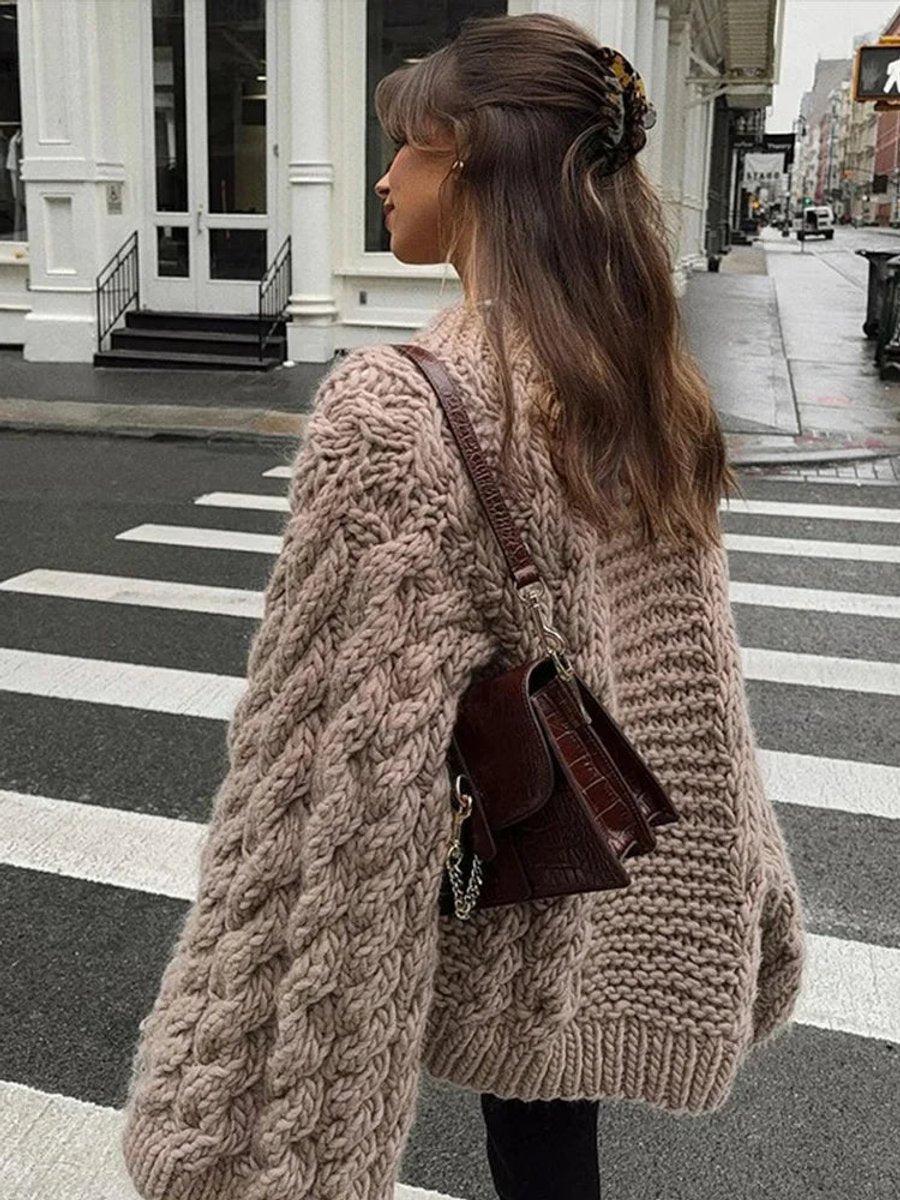 Khaki cable cardigan - Lana Fiorelli