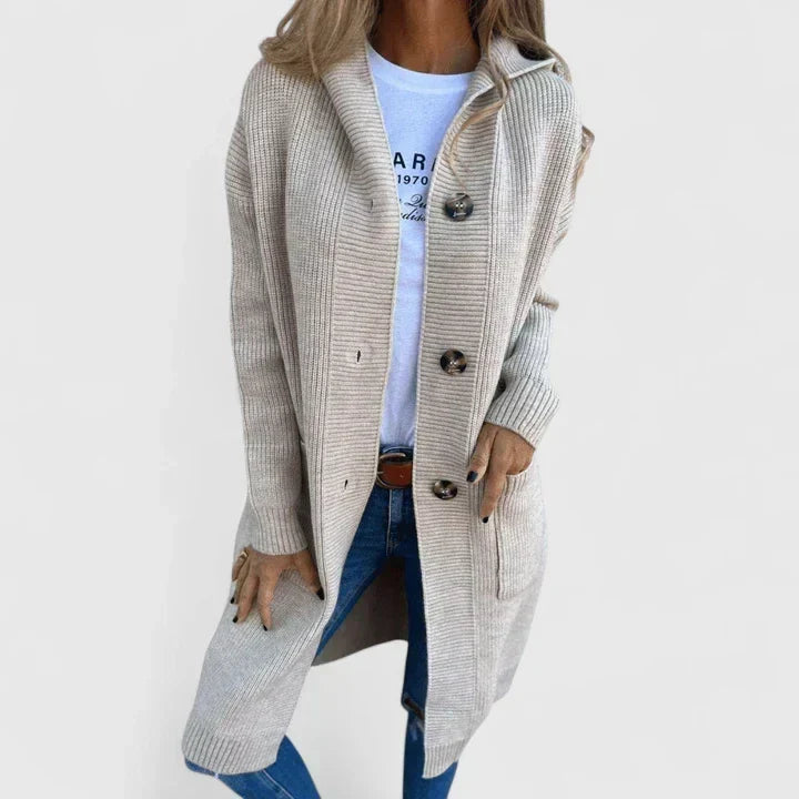 Beige hooded long cardigan - Lana Fiorelli