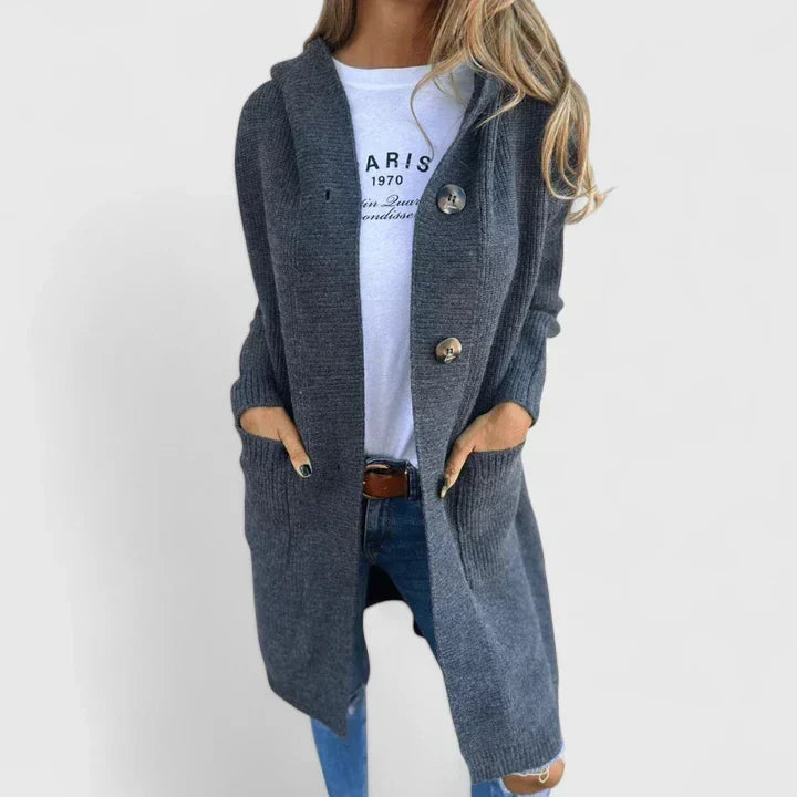 Grey hooded long cardigan - Lana Fiorelli