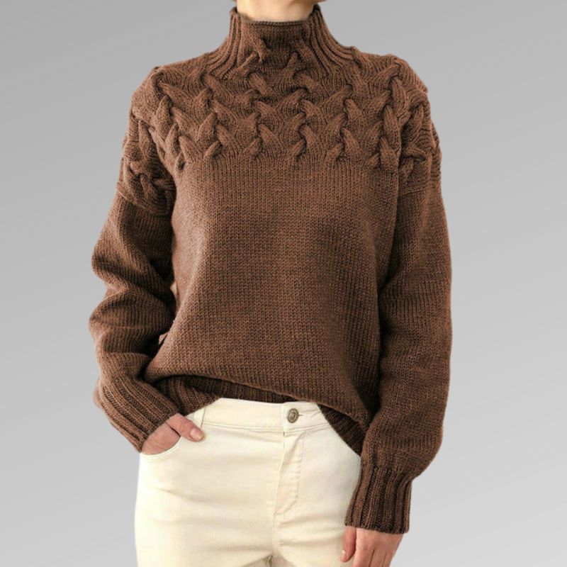 Brown cable yoke turtleneck sweater - Lana Fiorelli