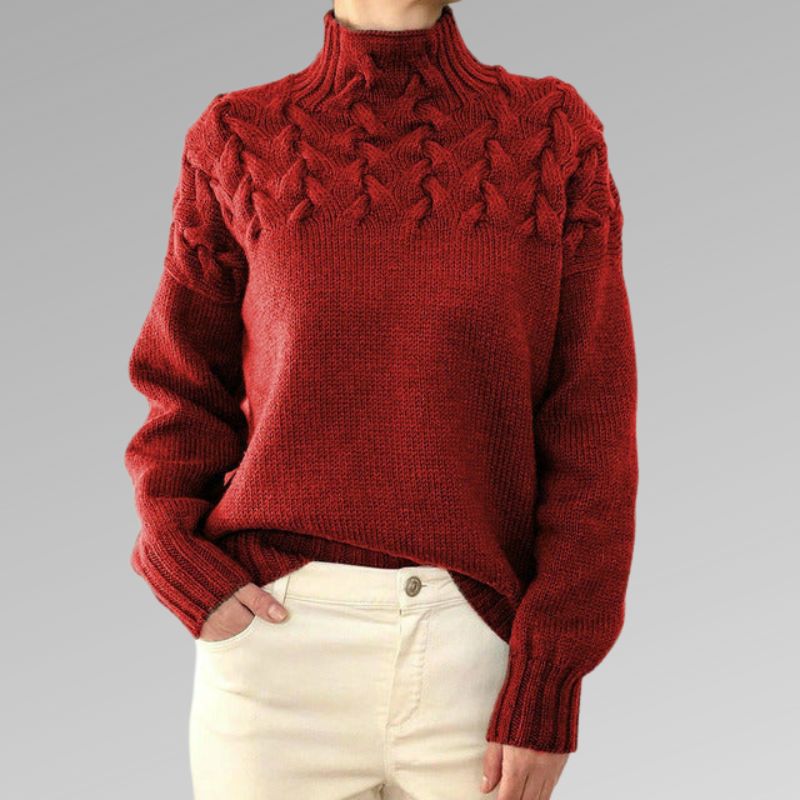 Red cable yoke turtleneck sweater - Lana Fiorelli