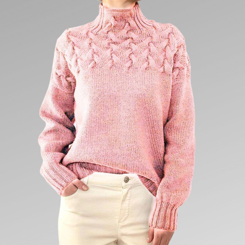 Pink cable yoke turtleneck sweater - Lana Fiorelli