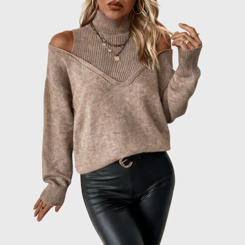 Khaki cold shoulder turtleneck sweater - Lana Fiorelli