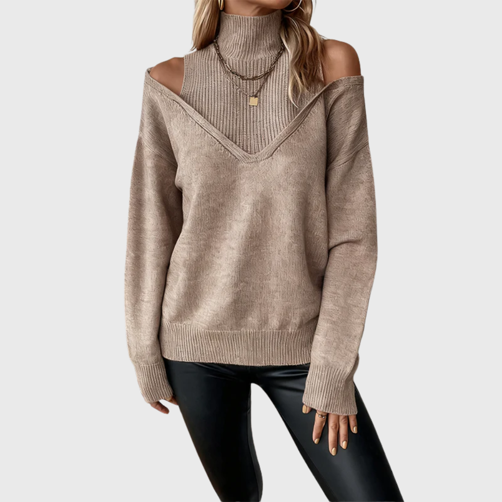Khaki cold shoulder turtleneck sweater - Lana Fiorelli