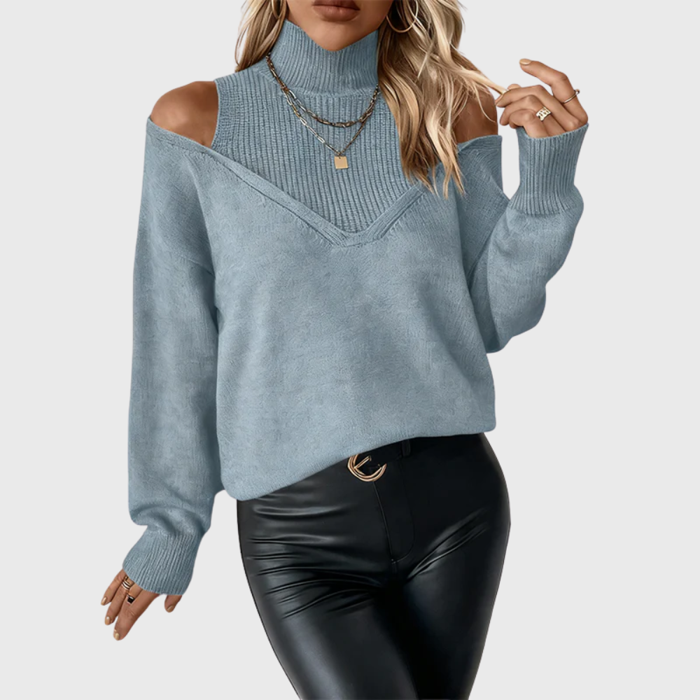 Blue cold shoulder turtleneck sweater - Lana Fiorelli