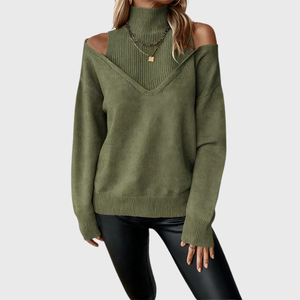 Green cold shoulder turtleneck sweater - Lana Fiorelli