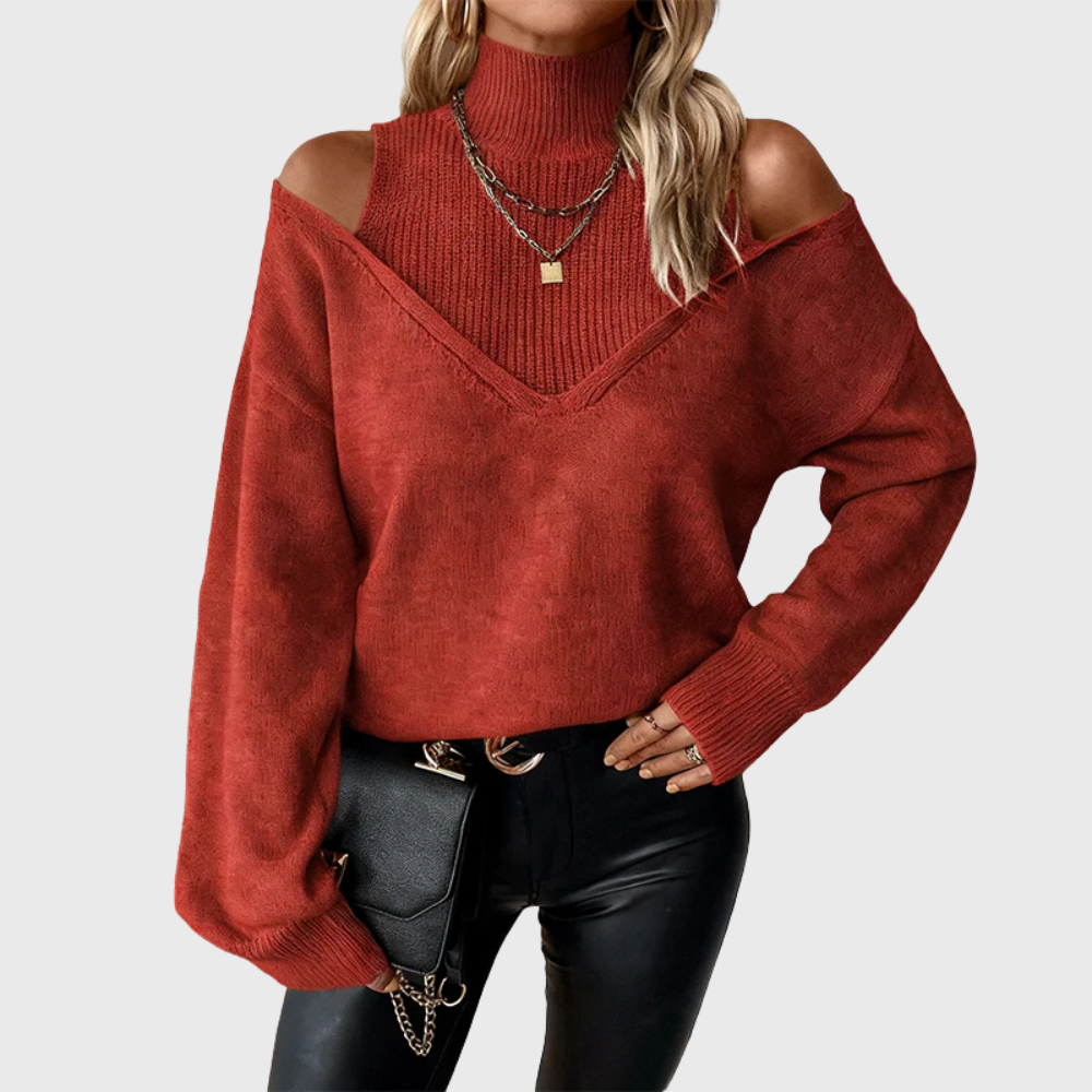 Red cold shoulder turtleneck sweater - Lana Fiorelli