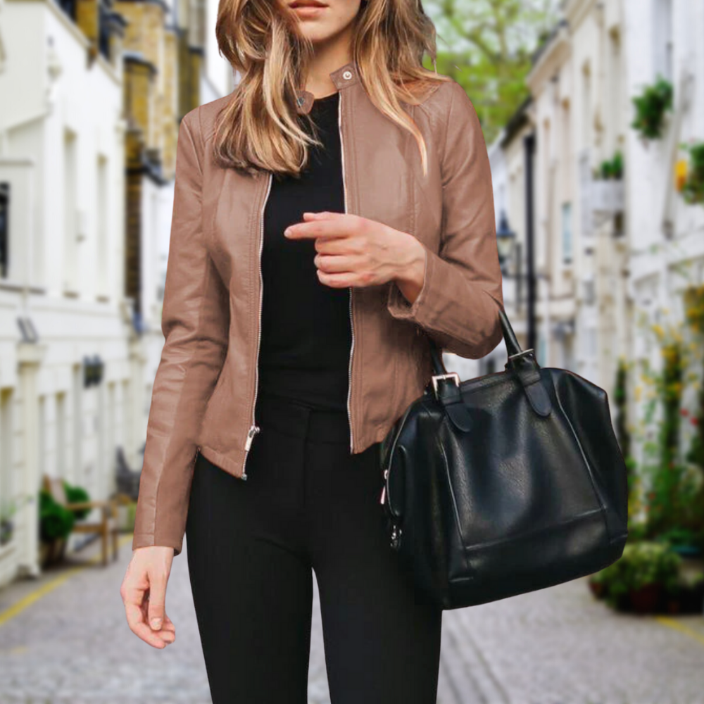 Beige collarless faux leather jacket - Lana Fiorelli