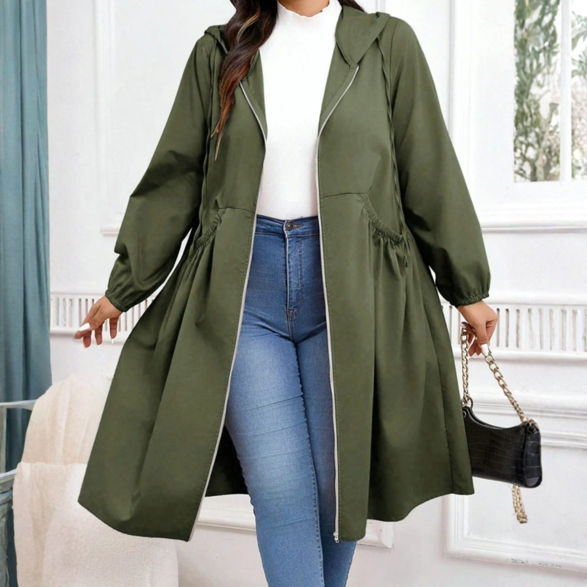 Khaki hooded drawstring trench coat - Lana Fiorelli