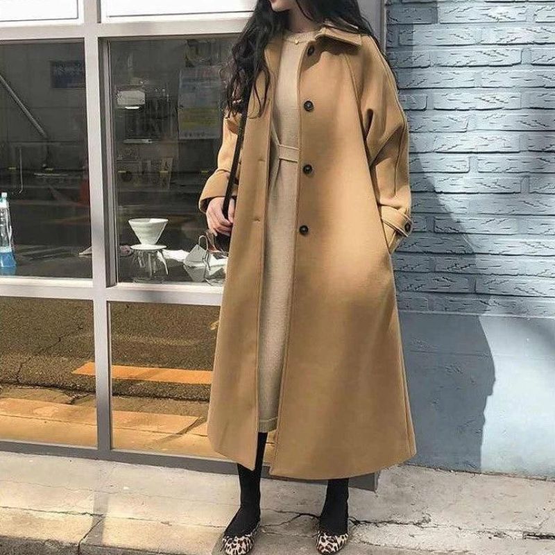Khaki long straight trench coat - Lana Fiorelli