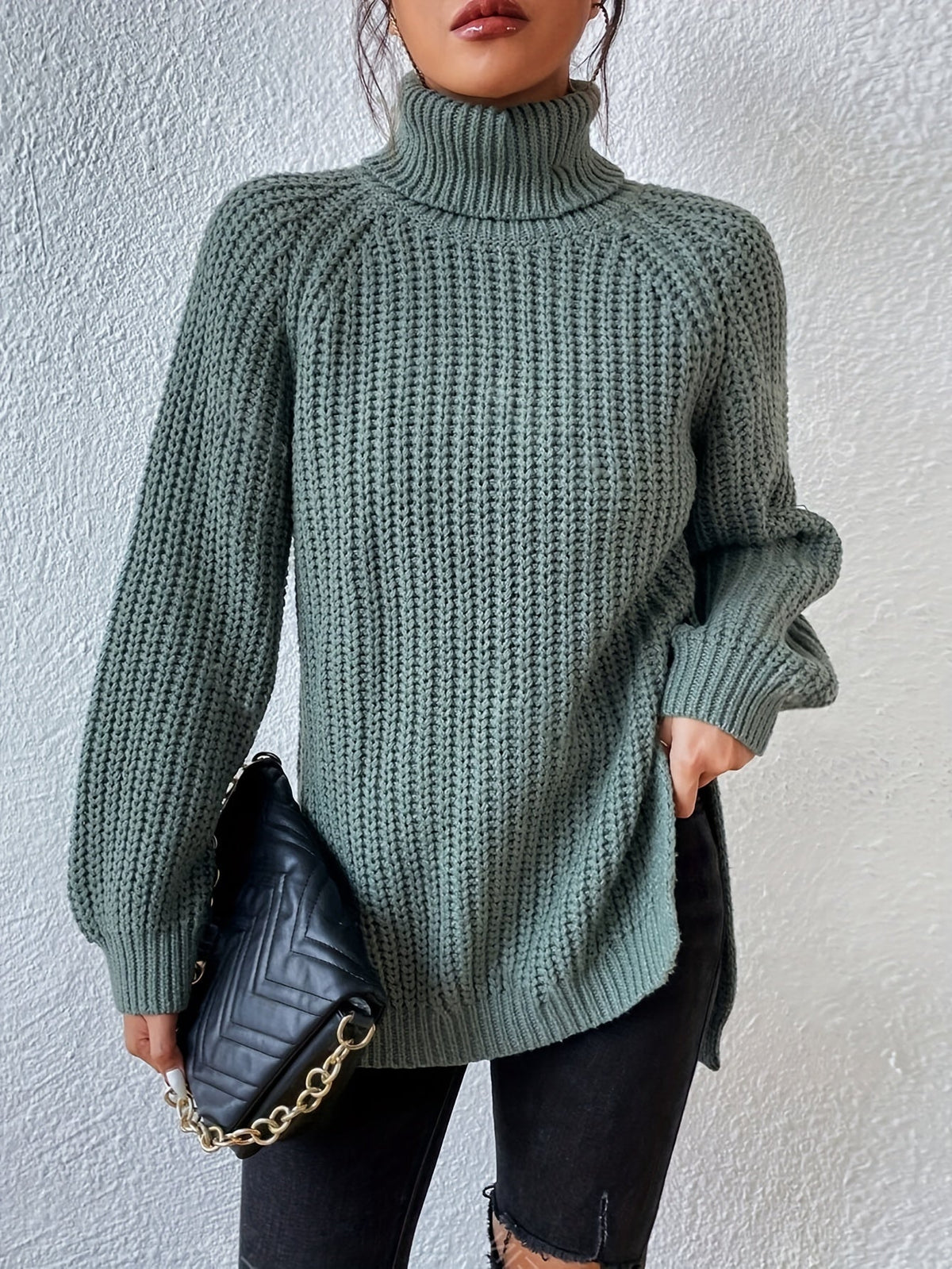 Emerald Green mock neck knit top - Lana Fiorelli