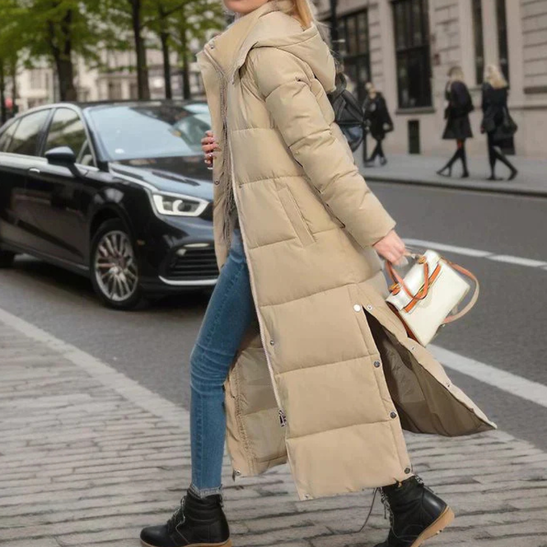 Khaki long hooded puffer coat - Lana Fiorelli