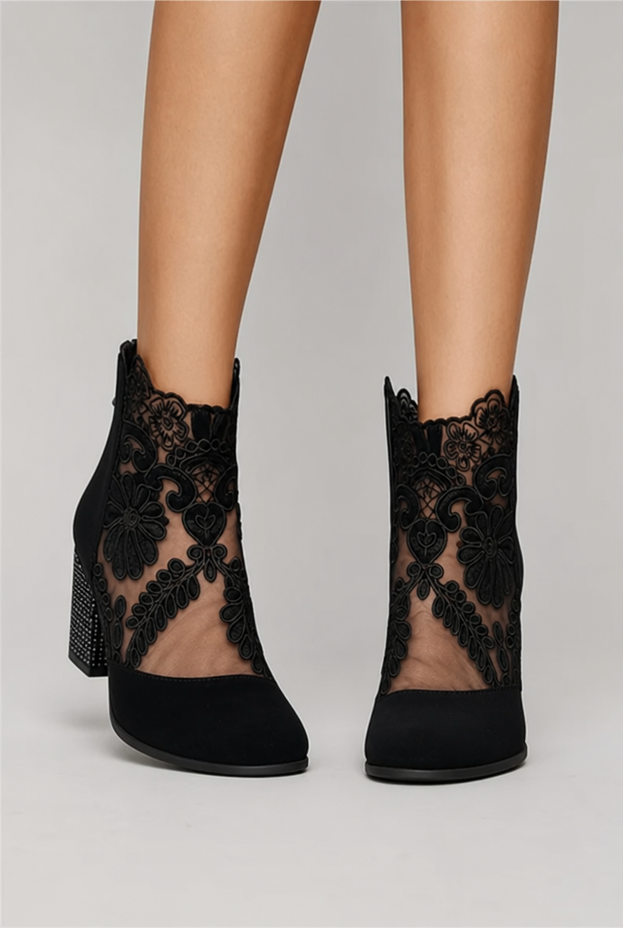 Black floral lace ankle boots - Lana Fiorelli